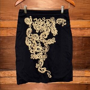 Floreat Black and Cream Embellished Pencil Skirt